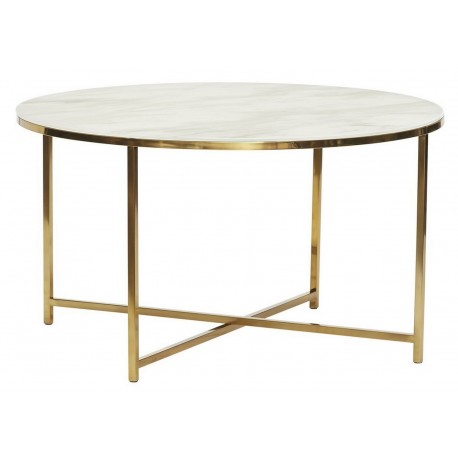 Table basse ronde métal doré verre blanc effet marbre Hübsch