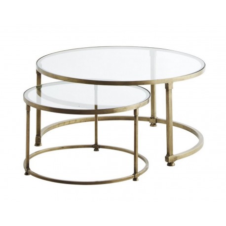 madam stoltz tables 2 basses rondes gigognes laiton antique verre G011