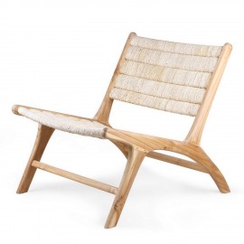 hk living chaise fauteuil bas lounge bois teck abaca MZM4794