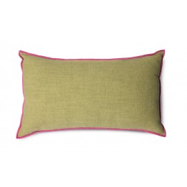 coussin salon rectangle vert clair jade lisere rose lin coton