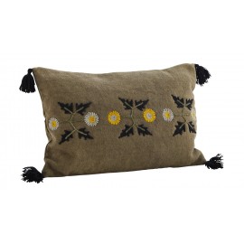 coussin fleuri boho vert olive coton broderie madam stoltz