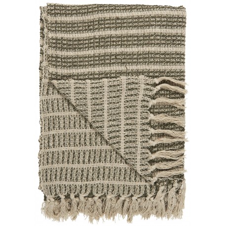 couverture coton raye vert blanc ecru ib laursen