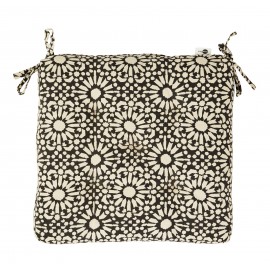 madam stoltz galette de chaise fleurs noir blanc coton