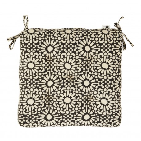 madam stoltz galette de chaise fleurs noir blanc coton