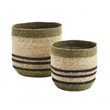 paniers cache pot jonc de mer vert rayures madam stoltz