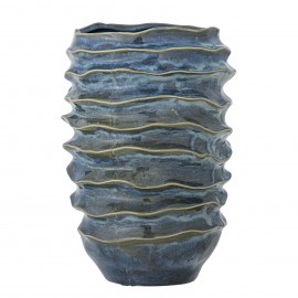 vase bleu sculptural gres texture ondule boho bloomingville arturo