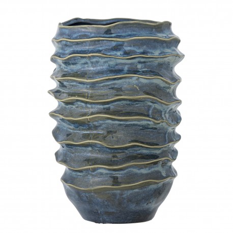 vase bleu sculptural gres texture ondule boho bloomingville arturo