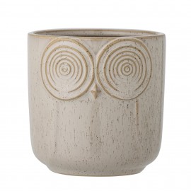 cache pot hibou decorratif gres beige bloomingville