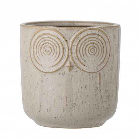 cache pot hibou decorratif gres beige bloomingville