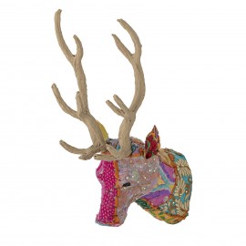 bloomingville tete de cerf papier mache tissu rose multicolore