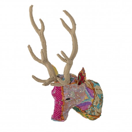 bloomingville tete de cerf papier mache tissu rose multicolore