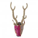 bloomingville tete de cerf papier mache tissu rose multicolore