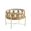 table basse retro ronde rotin bambou verre metal blanc madam stoltz