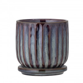 petit cache pot gres artisanal soucoupe bleu bloomingville drago