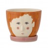 pot visage orange peint motif naif bloomingville jaya