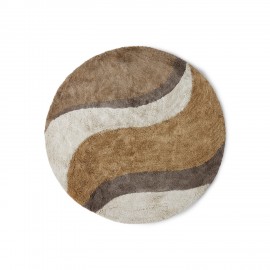 petit tapis rond design motif retro marron hk living waves