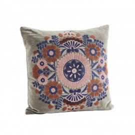 coussin brode fleurs folklore velours gris madam stoltz