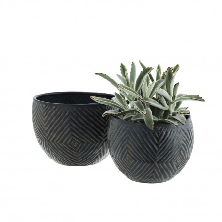 cache pot aluminium martele noir madam stoltz set de 2