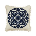 housse coussin blanc ecru bleu motif brode franges nordal ursa