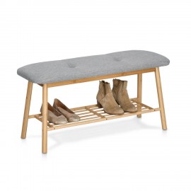 banc rangement chaussures bois bambou tissu gris zeller