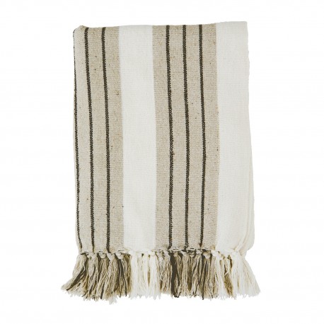 plaid coton recycle beige rayure franges madam stoltz