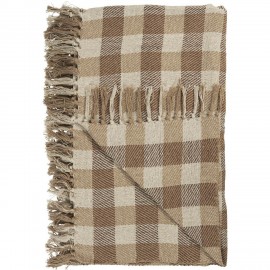 plaid a carreaux marron beige coton franges  ib laursen