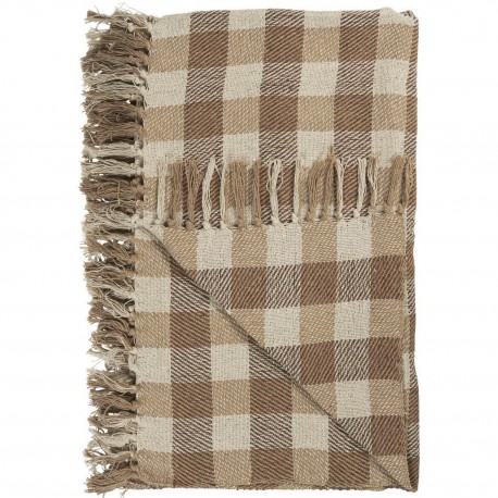plaid a carreaux marron beige coton franges  ib laursen