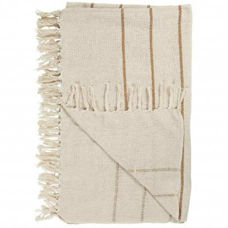 plaid coton blanc ecru rayé naturel franges ib laursen