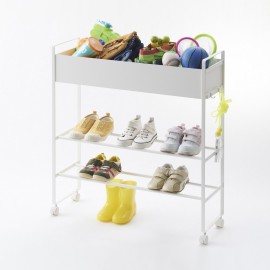 etagere a chaussures design blanc metal roulettes yamazaki tower
