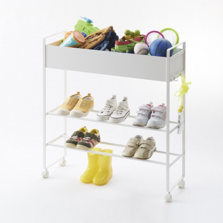 etagere a chaussures design blanc metal roulettes yamazaki tower