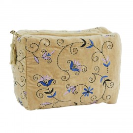 trousse de toilette velours brode jaune floral madam stoltz
