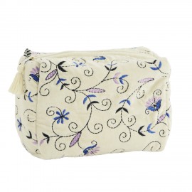 trousse de toilette velours fleurs blanc bleu madam stoltz