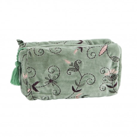 trousse a maquillage velours fleuri cosy vert madam stoltz