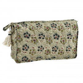 trousse de toilette pompon coton imprime floral vert madam stoltz