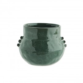 cache pot artisanal gres vert fonce boule madam stoltz