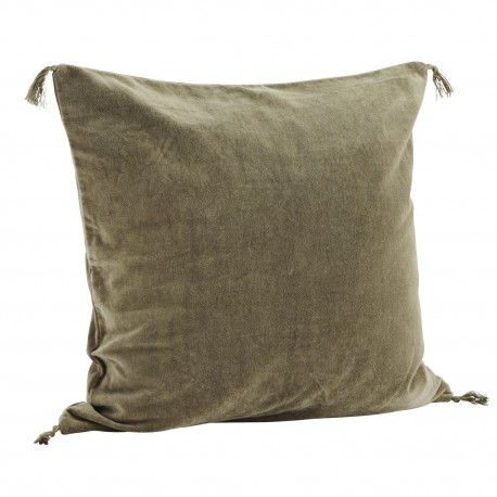 grand coussin velours vert olive uni madam stoltz