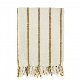 couvre lit coton recycle raye ecru jaune moutarde madam stoltz