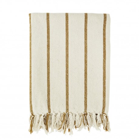 couvre lit coton recycle raye ecru jaune moutarde madam stoltz