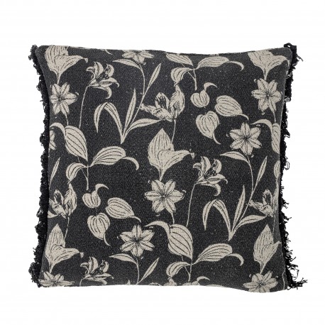 grand coussin coton recycle noir fleuri bloomingville mali