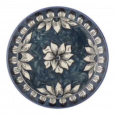 assiette plate peinte la main bleu mediterraneen bloomingville karlie