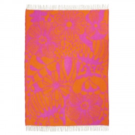 couverture plaid orange rose fleuri laine agneau klippan blomranka