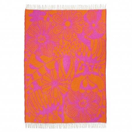 couverture plaid orange rose fleuri laine agneau klippan blomranka