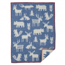 plaid bebe laine agneau bleu animaux foret klippan forest