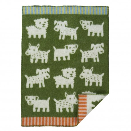 couverture laine agneau bio bebe verte petits chiens klippan voff