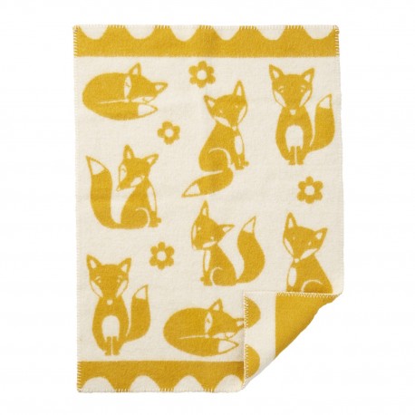 petit plaid bebe laine agneau jaune renards klippan fox