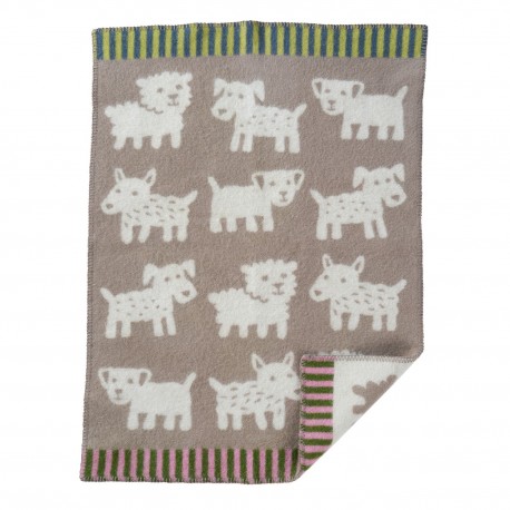 plaid bebe laine agneu bio beige petits chiens klippan voff