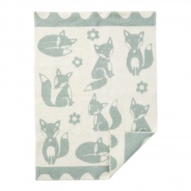 plaid enfants laine agneau renards bleu clair poudre klippan fox