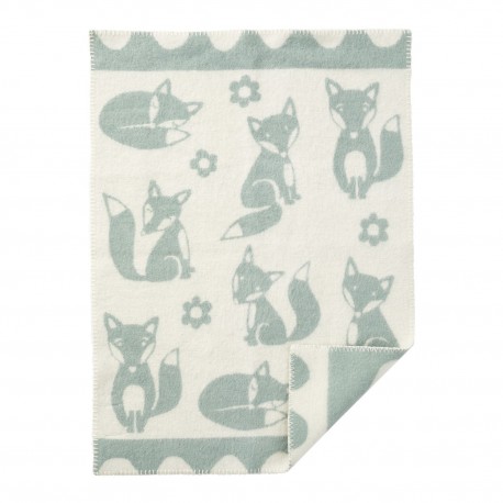 plaid enfants laine agneau renards bleu clair poudre klippan fox