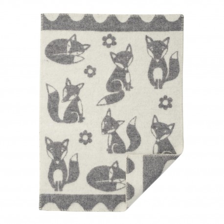 petite couverture laine bebe grise renards klippan fox