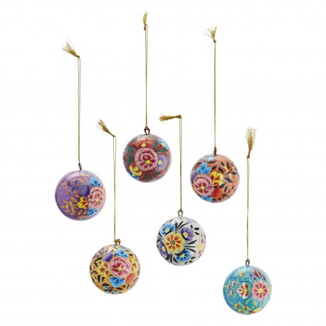boules de sapin papier mache peint main motif floral madam stoltz